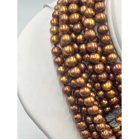 MultiStrand  Chocolate Pearls‎ Brown Copper-colored pearls Pearl Bib necklace - Picture 11 of 14